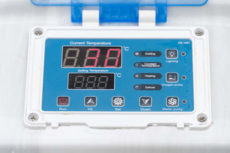Digital temperature control panel for Elevate hot and cold therapy ice bath showing LED display by Passion Ice Baths
