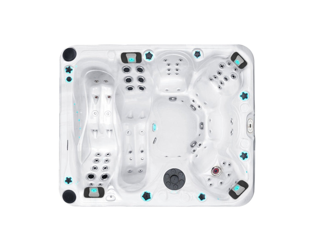 Desire luxury hot tub with 6 seats, white shell, blue LED lights and multiple jets - Signature Collection by Passion Spas hot tubs