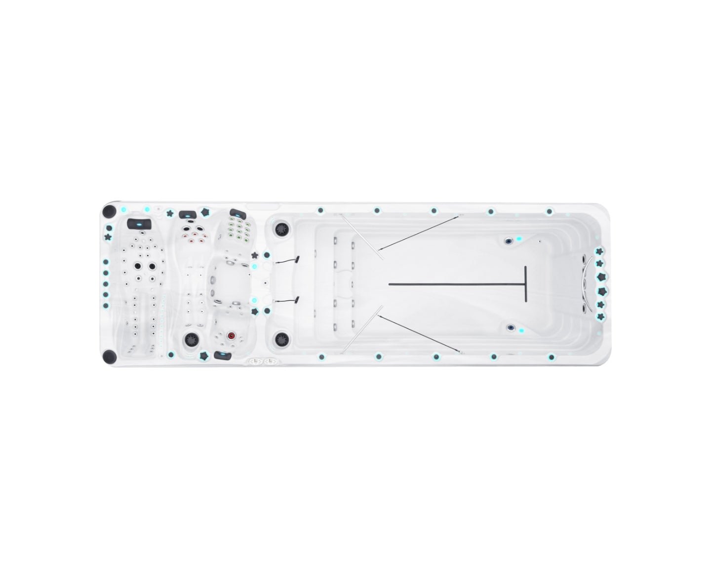 Energy dual-zone swim spa with white interior, swim lane, and multiple massage jets - Passion Spas Swim Spa Fitness Collection