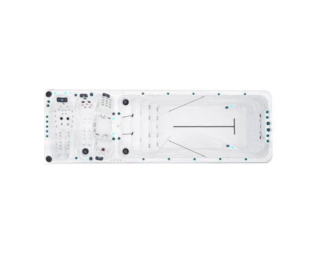Energy dual-zone swim spa with white interior, swim lane, and multiple massage jets - Passion Spas Swim Spa Fitness Collection