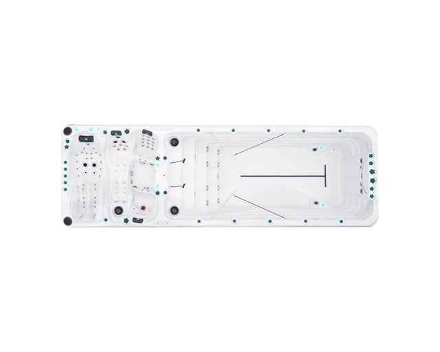 Energy dual-zone swim spa with white interior, swim lane, and multiple massage jets - Passion Spas Swim Spa Fitness Collection