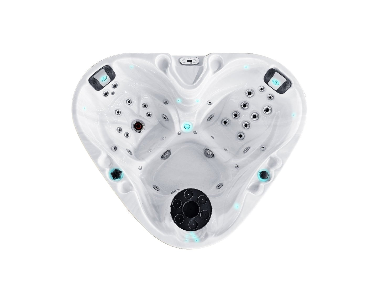Heart-shaped 2-person hot tub with multiple massage jets, LED lighting, and white interior - Passion Spas Signature Collection Hot Tubs