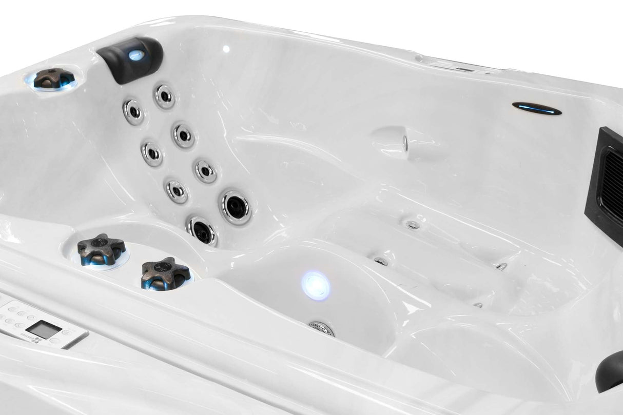 Renew 3-person compact hot tub with ergonomic seats, hydrotherapy jets and LED lighting - Passion Spas Pure Collection Hot Tubs