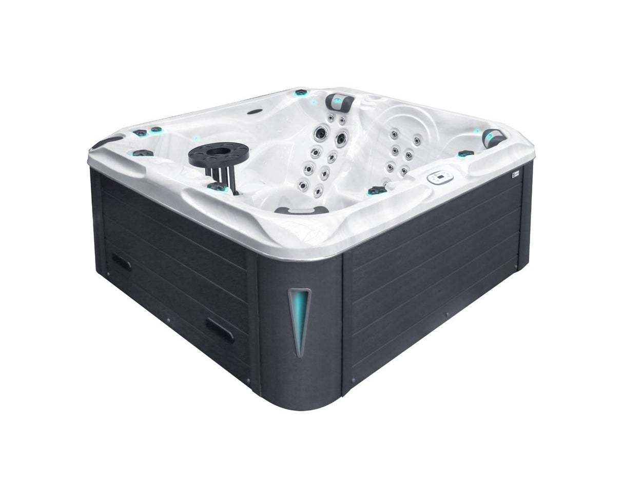 Pleasure luxury hot tub with white interior and dark grey cabinet, LED lighting and massage jets - Passion Spas Signature Collection