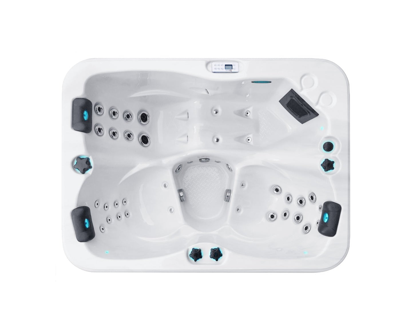 Renew 3-person compact hot tub with ergonomic seats and therapeutic massage jets in white, featuring sleek design - Passion Spas Pure Collection Hot Tubs