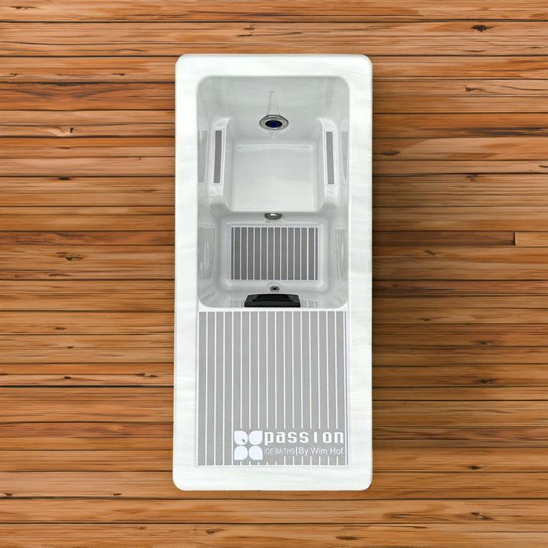 Modern white Breeze ice bath with current system, featuring built-in jets and textured base by Passion Ice Baths - Ice baths