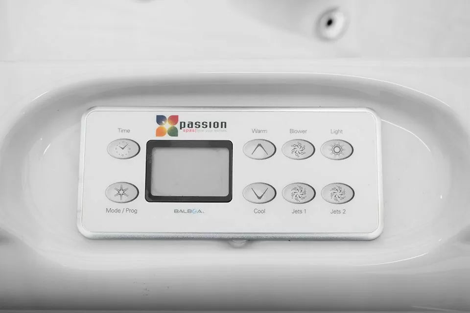 Digital control panel of Relax hot tub featuring LCD display and jet controls by Passion Spas Pure Collection Hot Tubs