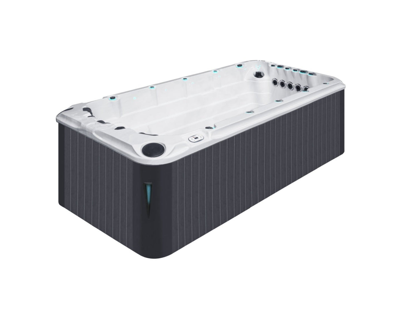 Activity 2 Dynamic Swimspa with dark grey cabinet and white interior shell featuring 5 swim jets - Passion Spas Swim spas Sport collection