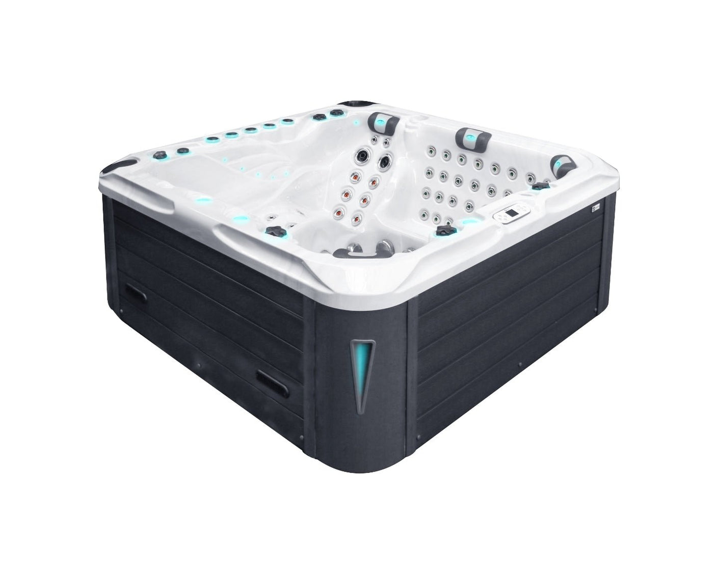 Felicity luxury two-person wave hot tub with LED lighting, square design and modern black cabinet - Passion Spas Exclusive Collection