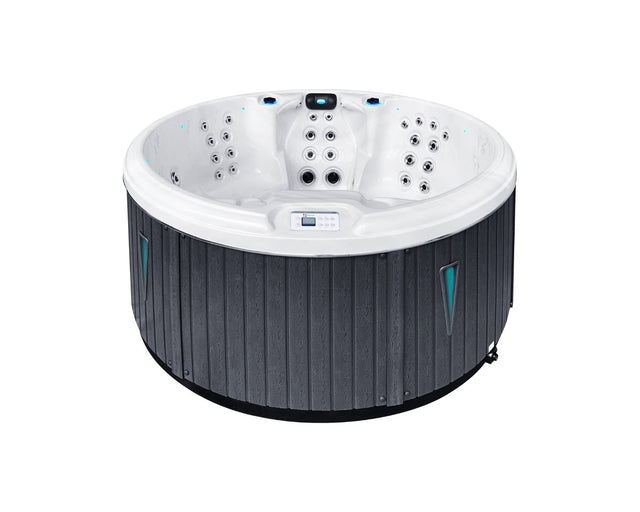 Recharge 5-person round hot tub by Fonteyn Houston