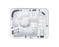 Modern white Repose spa with three ergonomic loungers and hydrotherapy jets, showcasing luxurious interior - Passion Spas Pure Collection