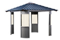 Gazebo Open Air outdoor structure with gray metal roof and cream panels, featuring modern louvered sides and built-in bar by Passion Spas